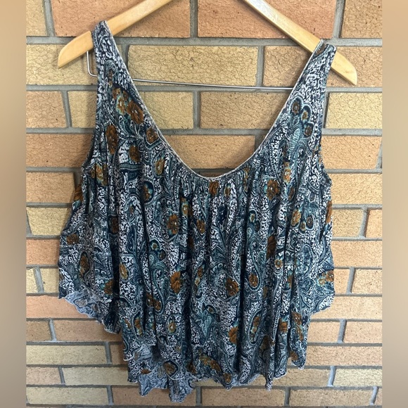 Free People Hummingbird Chloe Cold Shoulder Blouse Blue Paisley Print Size Small - Picture 2 of 7